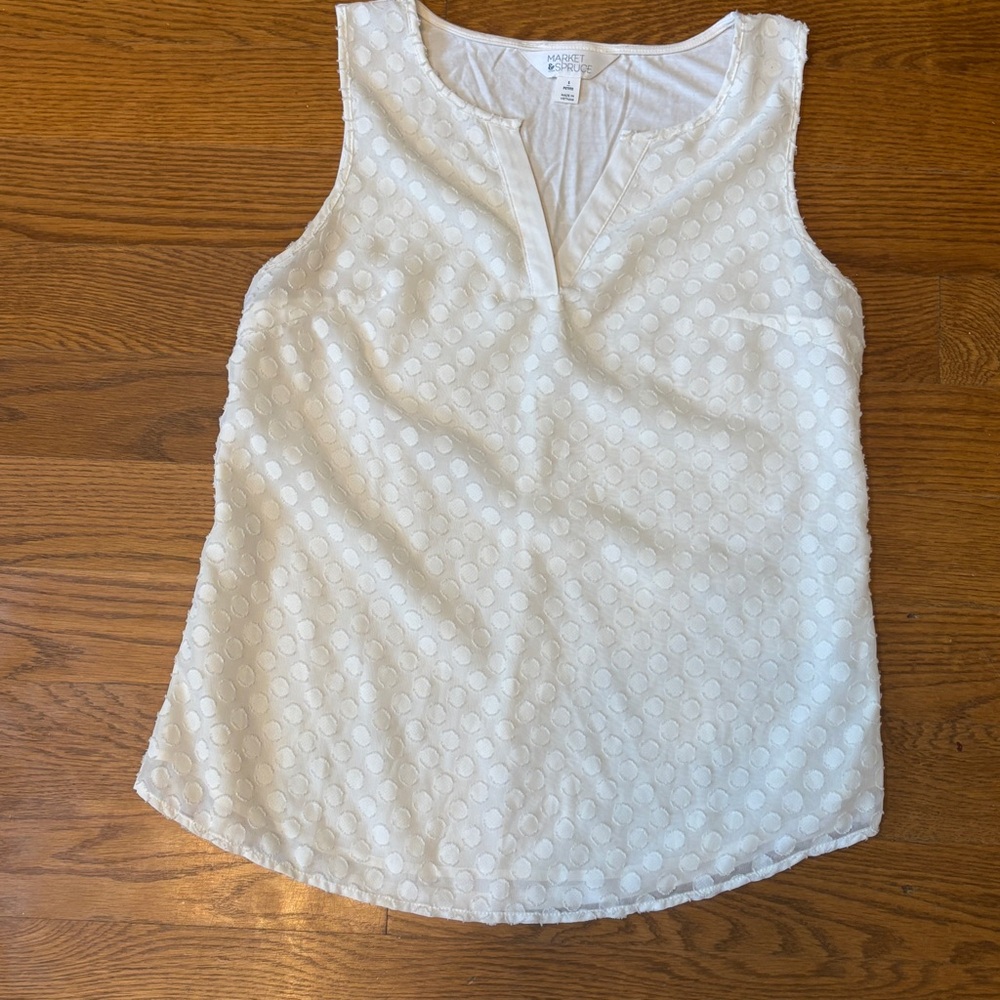 Market & Spruce White Sleeveless Blouse with Polka Dot Texture